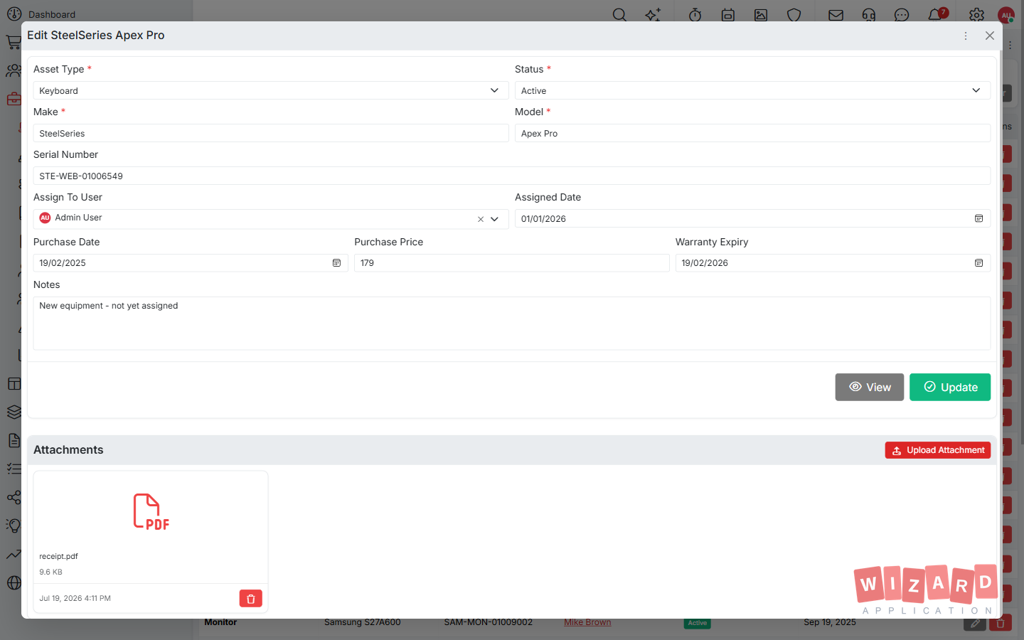 Wizard Application asset management screenshot