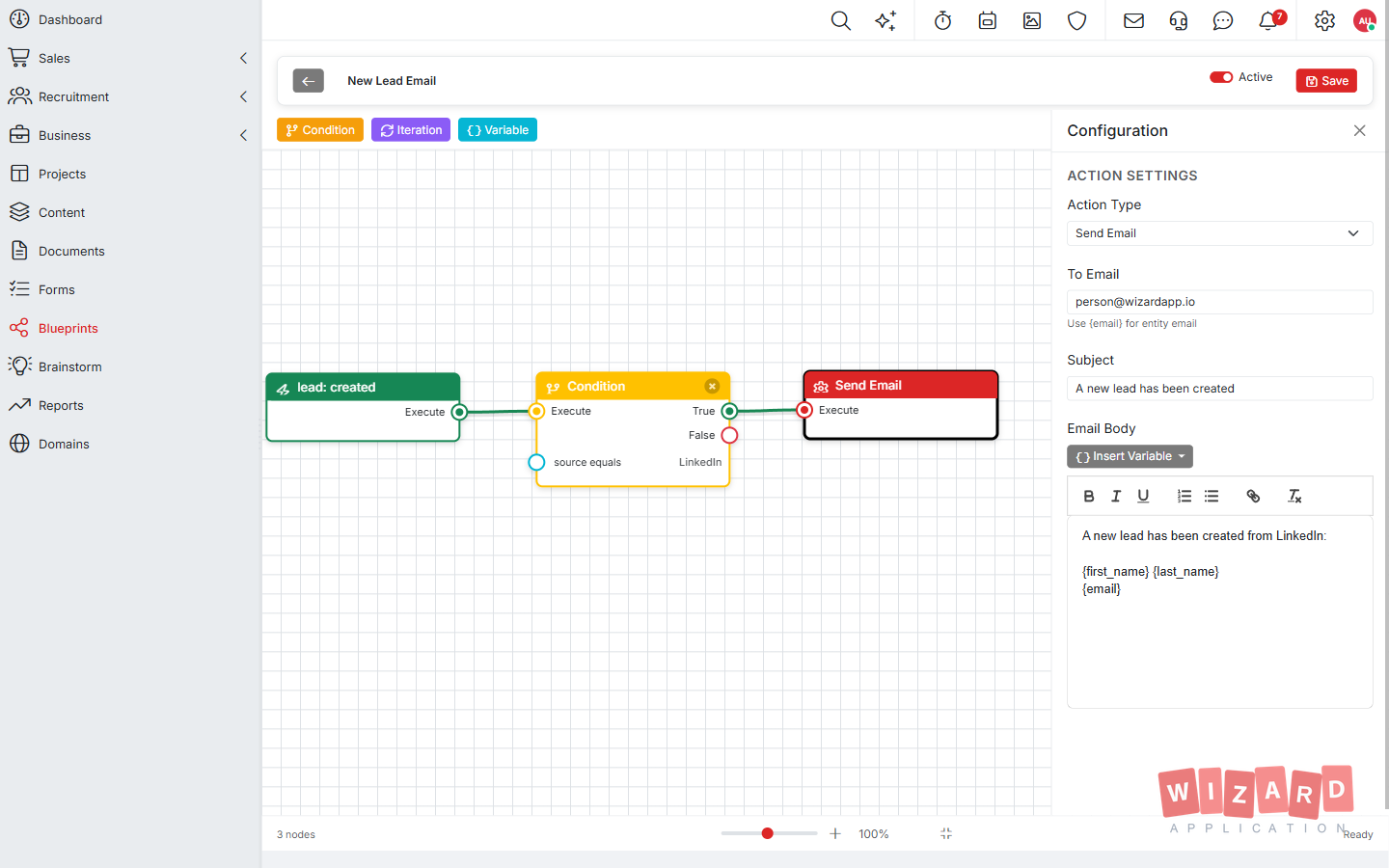 Wizard Application blueprint screenshot