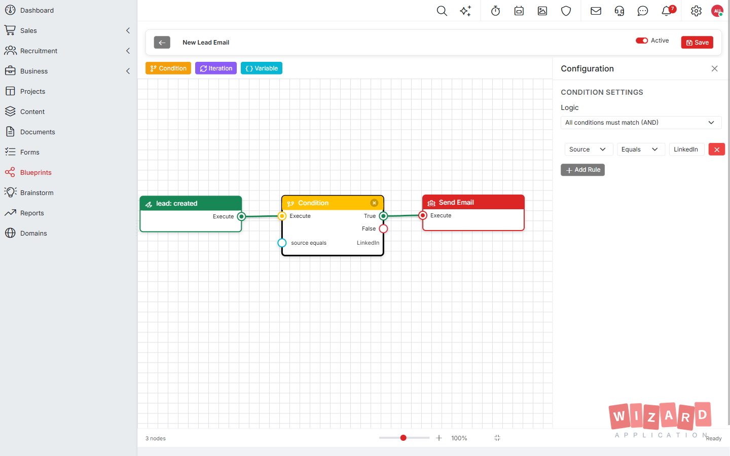 Wizard Application blueprint screenshot