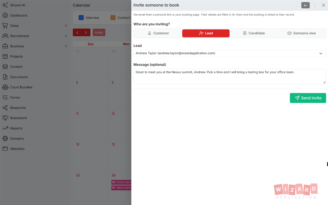 Inviting a lead to book with a personal message