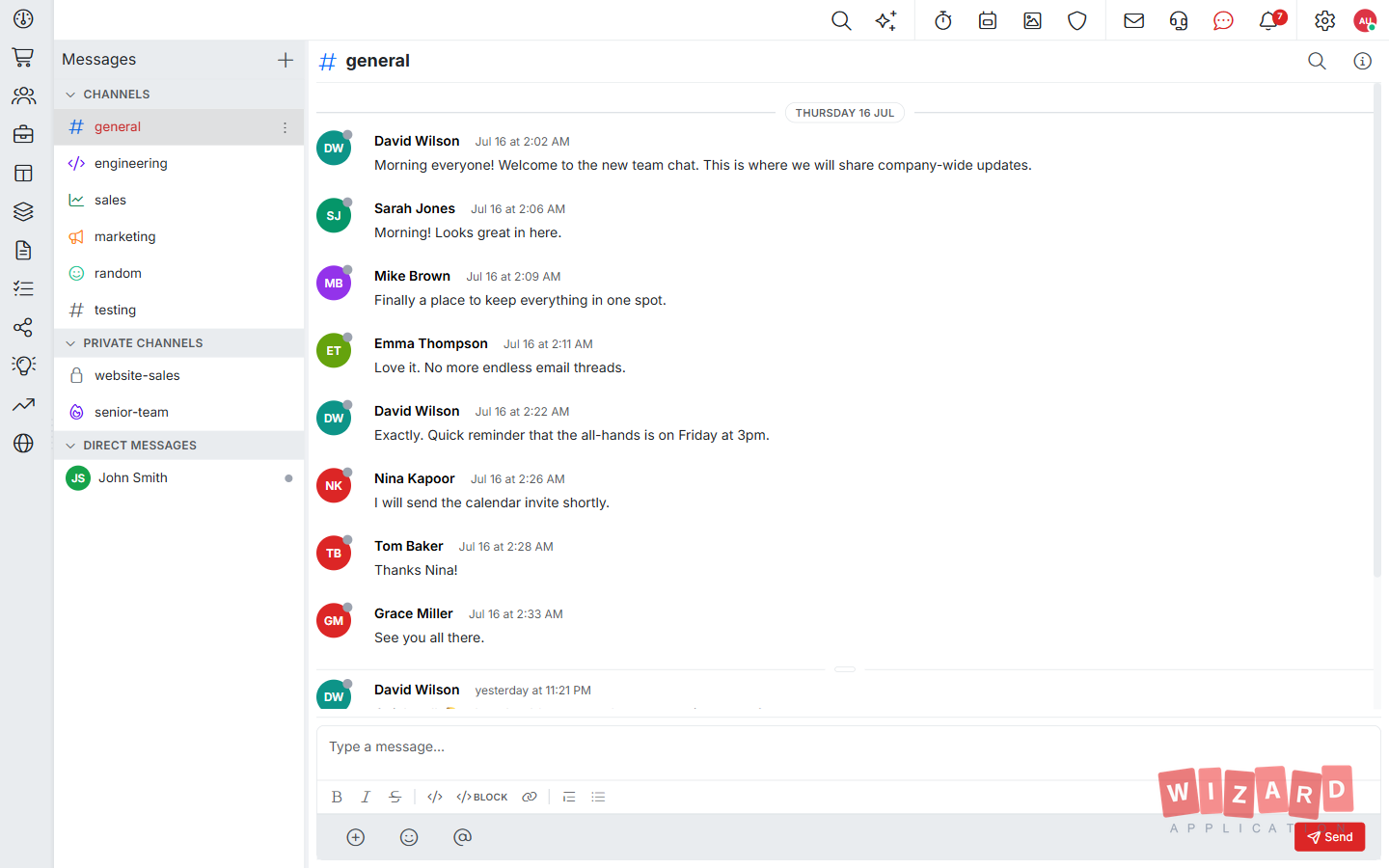 Wizard Application team chat screenshot