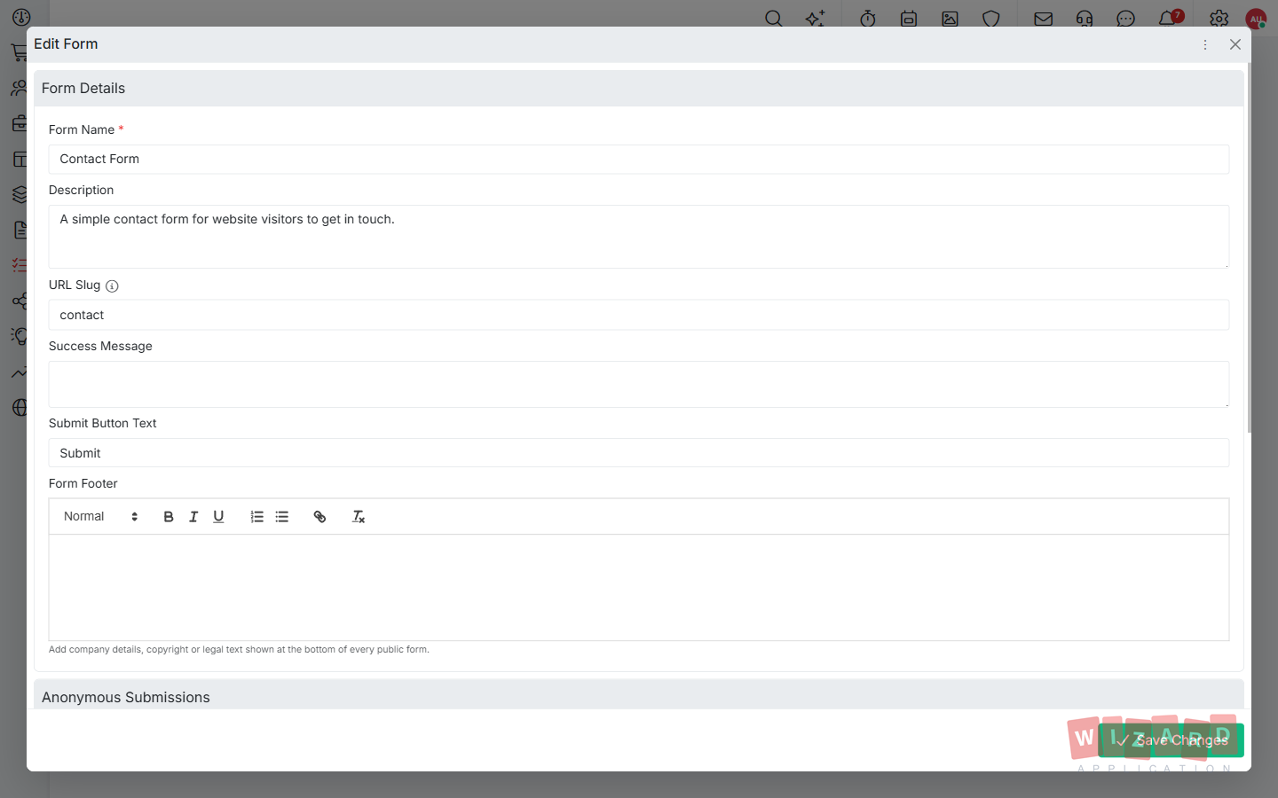 Wizard Application forms screenshot
