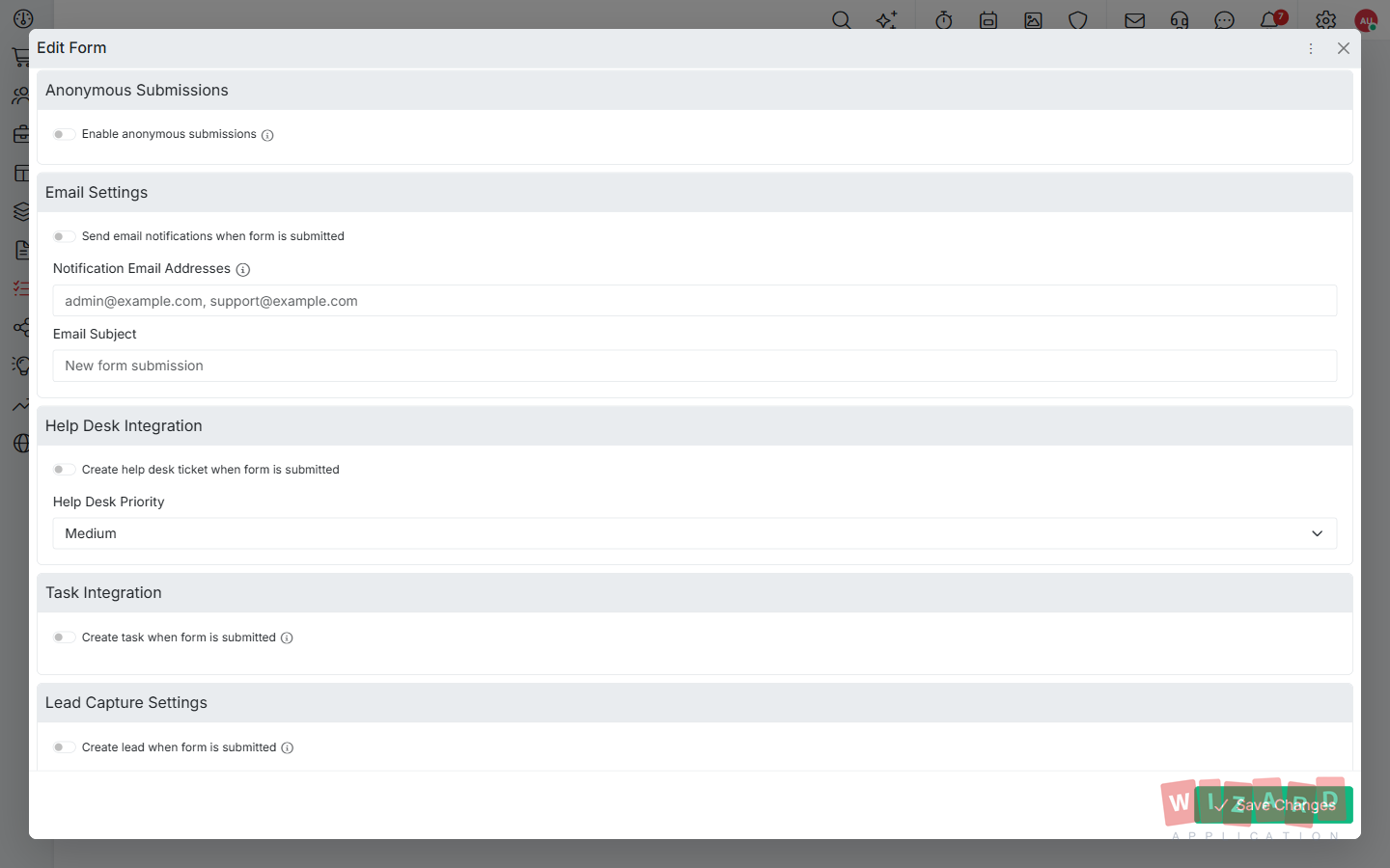 Wizard Application forms screenshot
