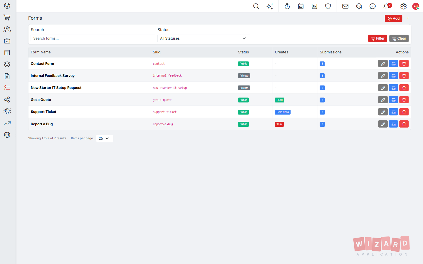 Wizard Application forms screenshot