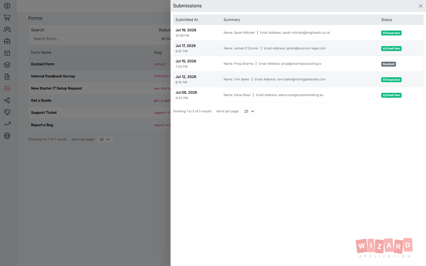 Wizard Application forms screenshot