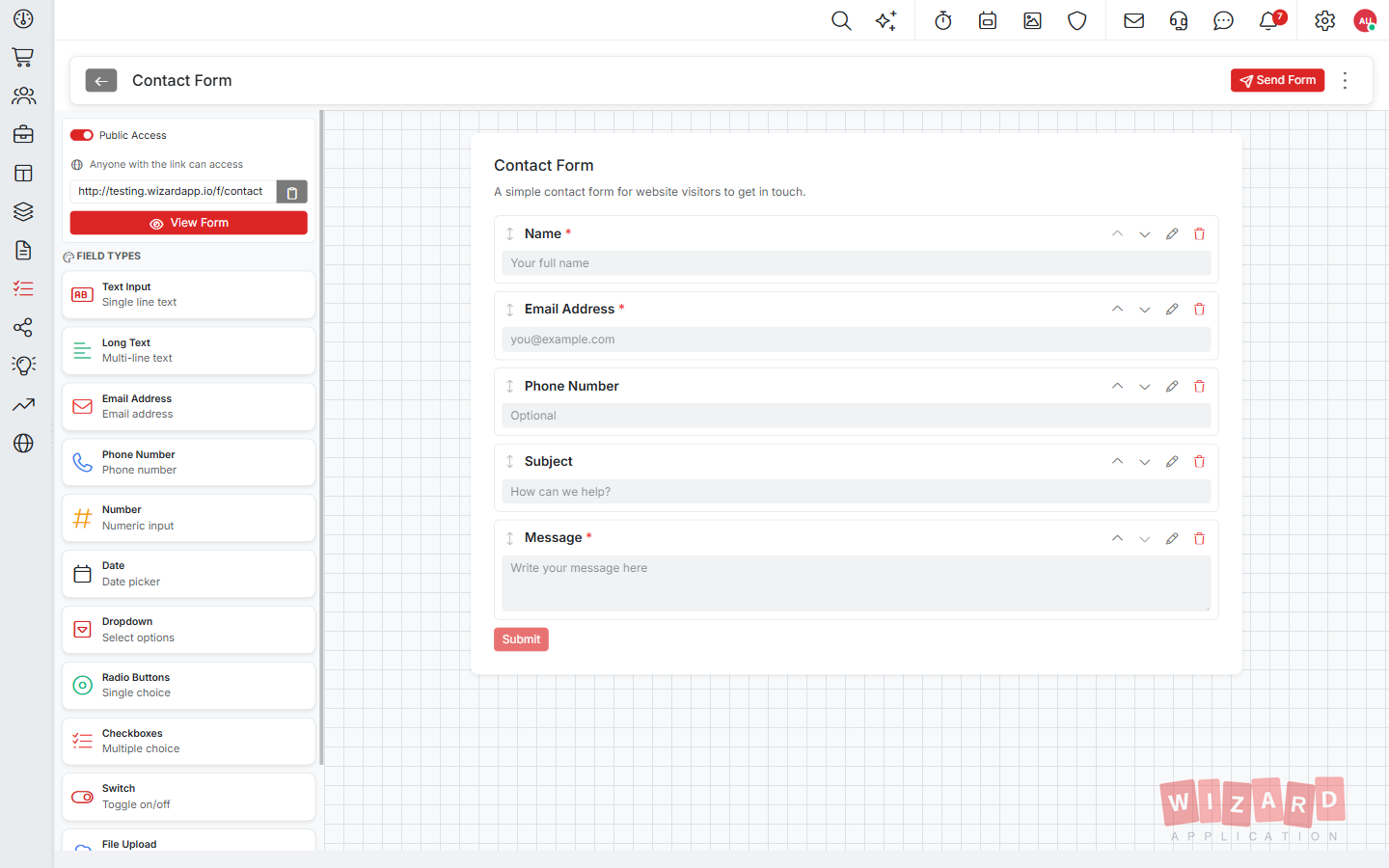 Wizard Application forms screenshot
