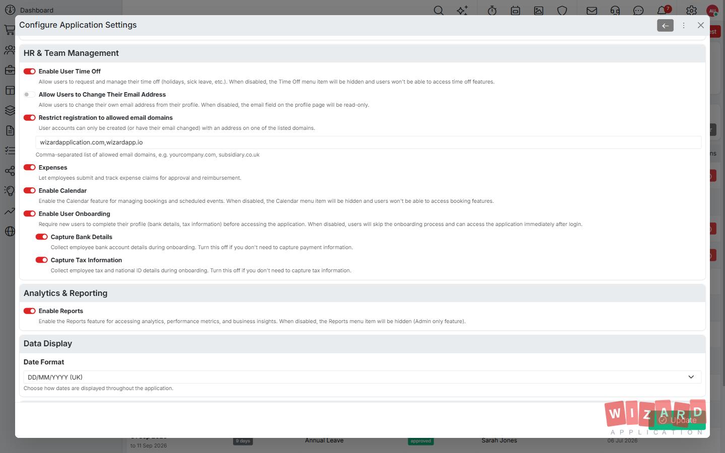 Wizard Application HR software screenshot