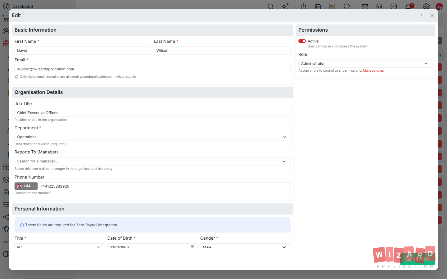 Wizard Application HR software screenshot