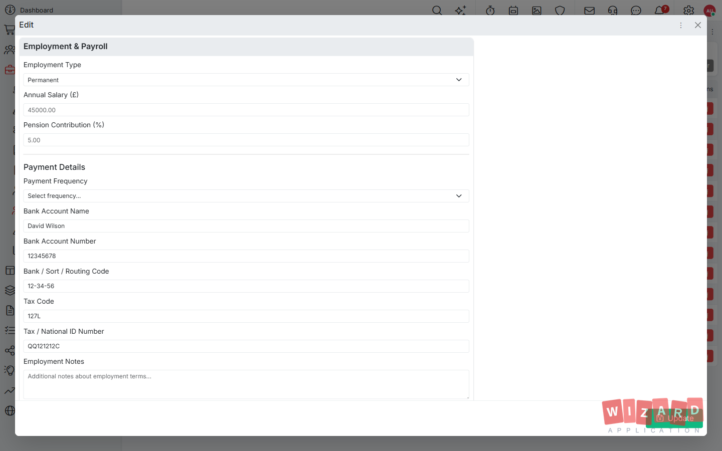 Wizard Application HR software screenshot