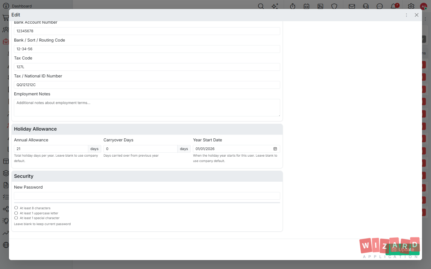Wizard Application HR software screenshot