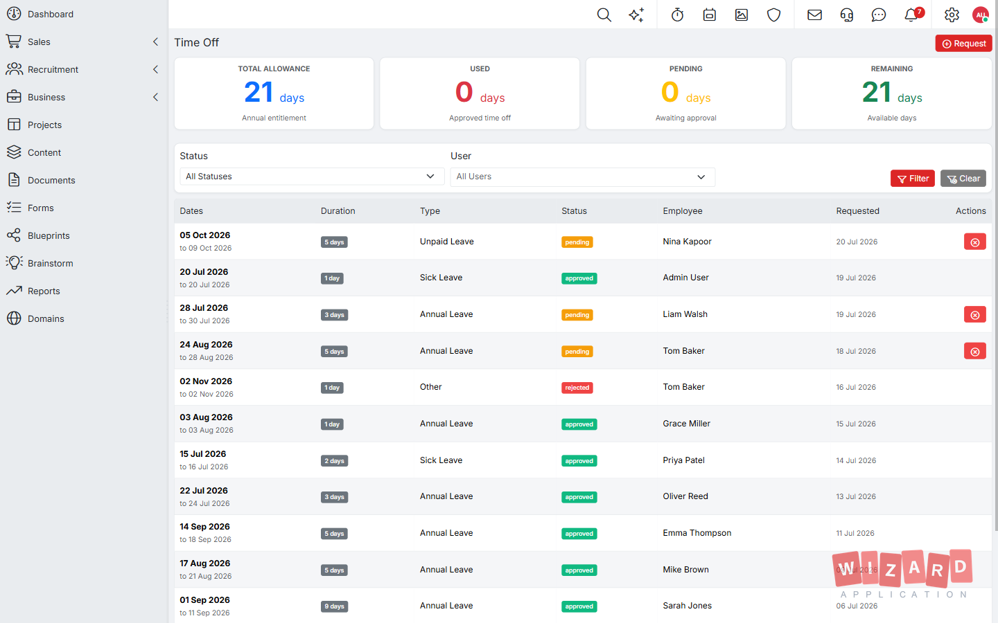 Wizard Application HR software screenshot
