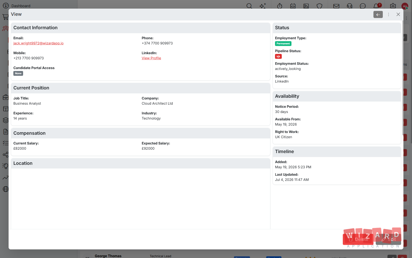 Wizard Application recruitment screenshot