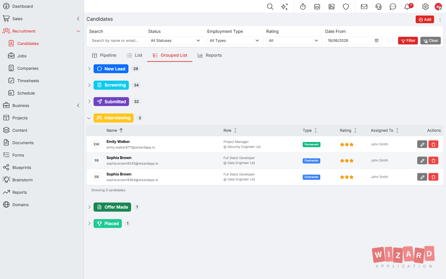 Wizard Application recruitment screenshot