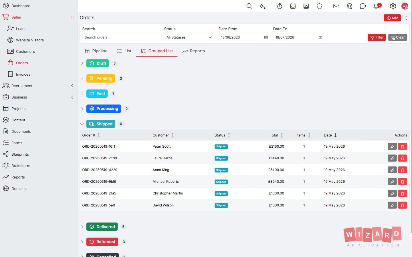 Wizard Application sales screenshot