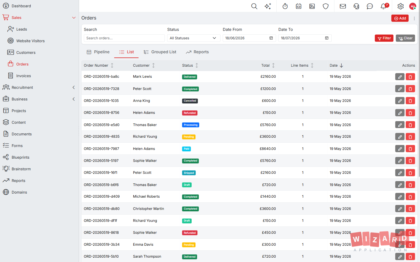 Wizard Application sales screenshot