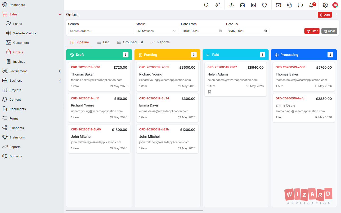 Wizard Application sales screenshot