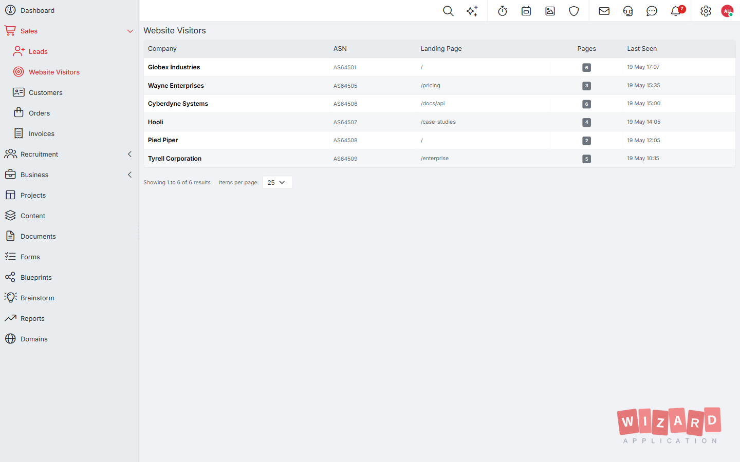 Wizard Application sales screenshot