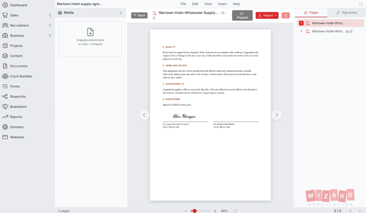 PDF-Editor mit einem unterschriebenen Liefervertrag für den Großhandel