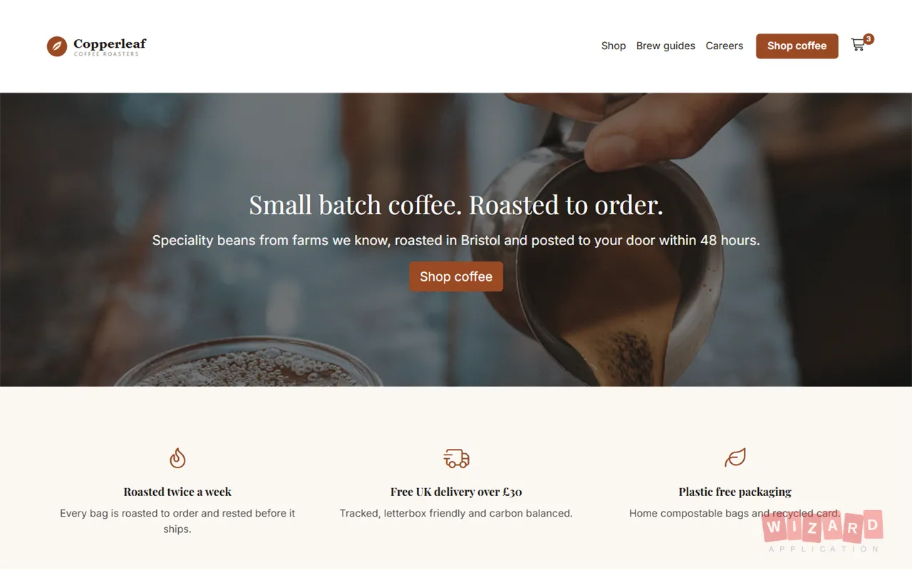 A coffee roaster's homepage built with the website builder
